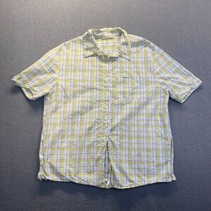 Anthropologie Pajama Top Plaid Cotton Button Down Yellow Size M